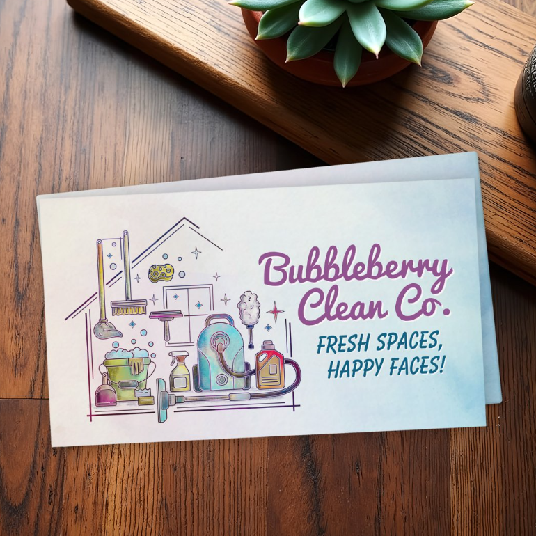 Watercolor business card for residential cleaning company