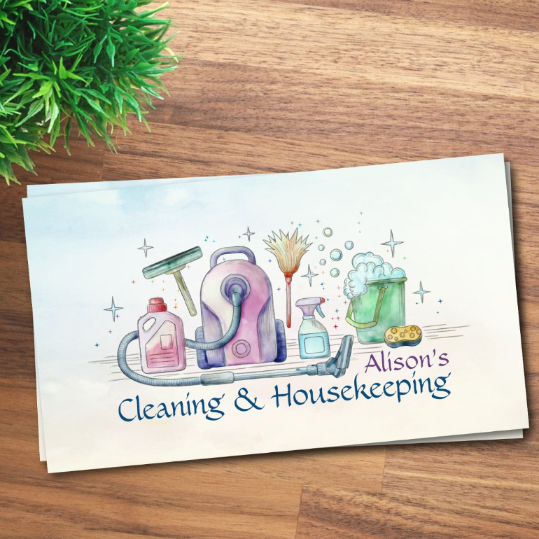 Elegant housekeeper business card in watercolor style