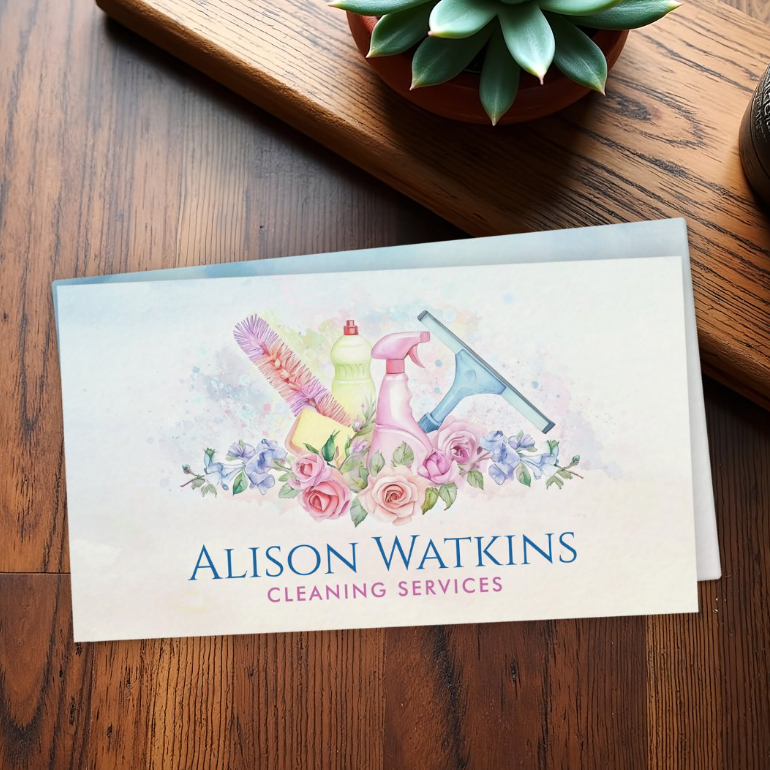 Floral Watercolor Cleaning Services Business Cards