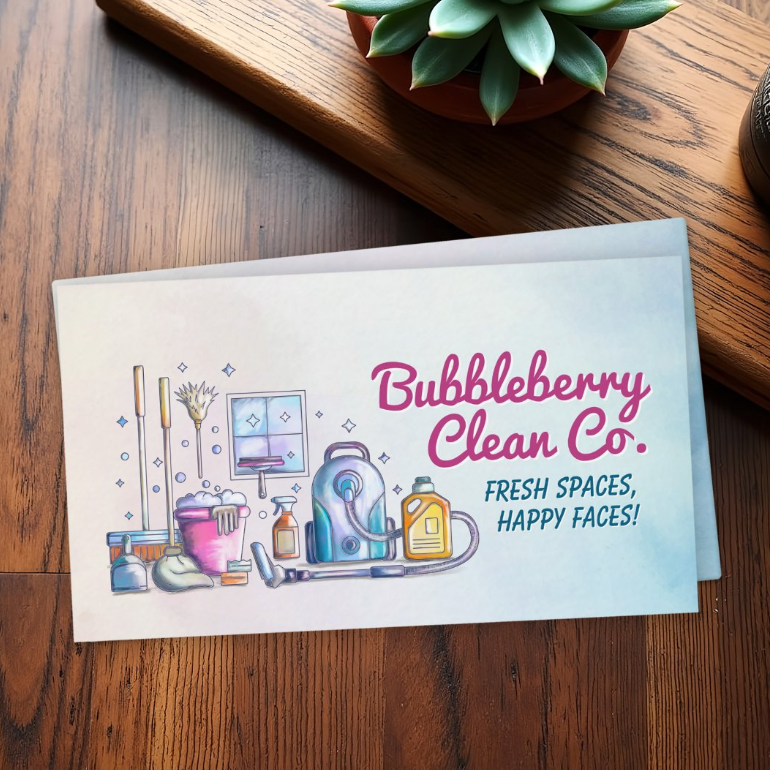 Watercolor business card for residential cleaning company