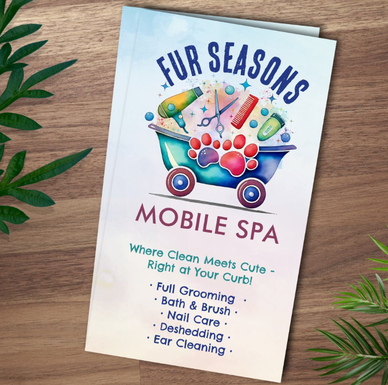 Mobile Pet Grooming Services - Watercolor art Business Card