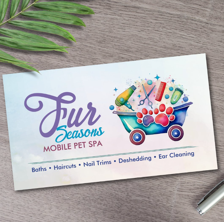Mobile Pet Grooming Services - Watercolor art Business Card
