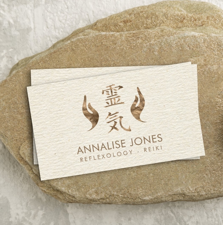 Reiki Healing symbol and hands pastel gold Business Card