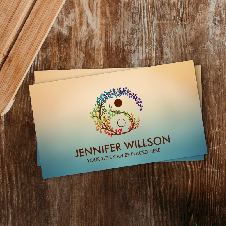 Yin Yang Tree Branch Rainbow leaves Business Card