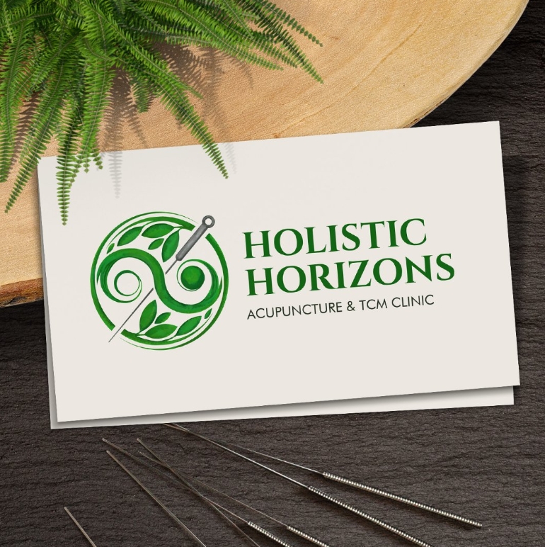 Acupuncture Needles, Yin Yang , Herbs and Leaves Business Card