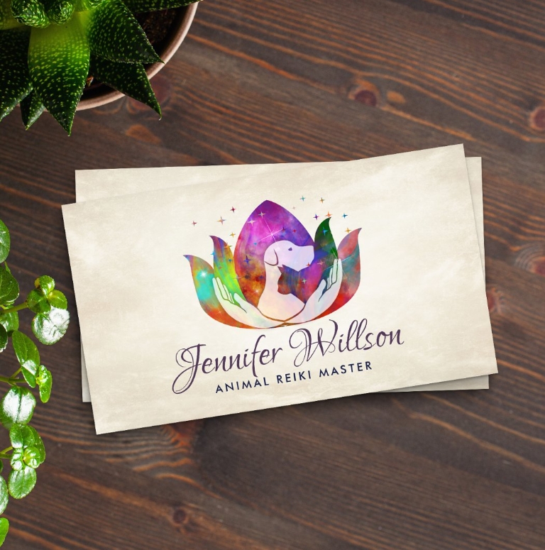 Animal Reiki Healing Watercolor Art Business Card