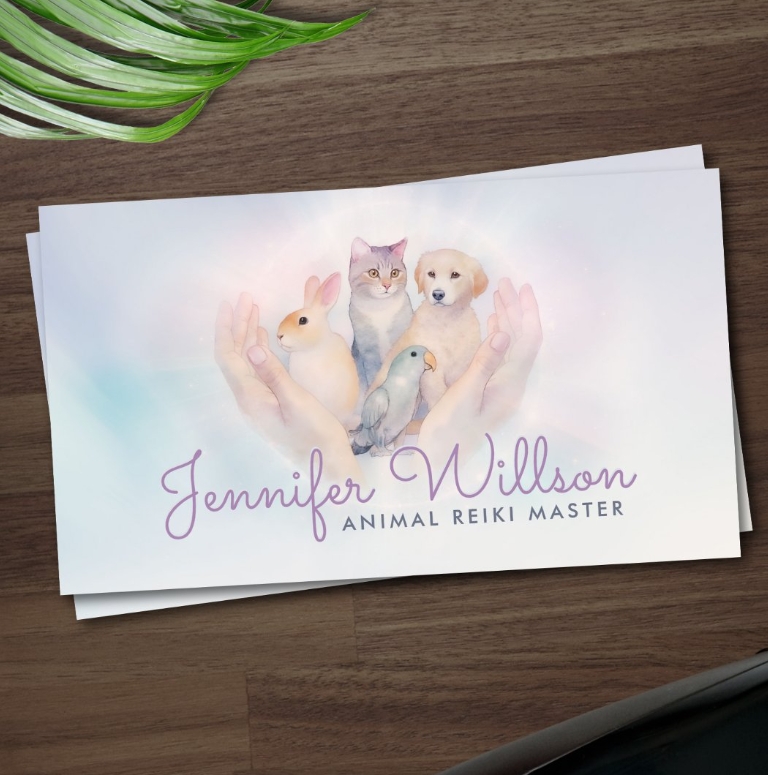 Animal Reiki Healing Watercolor Art Business Card