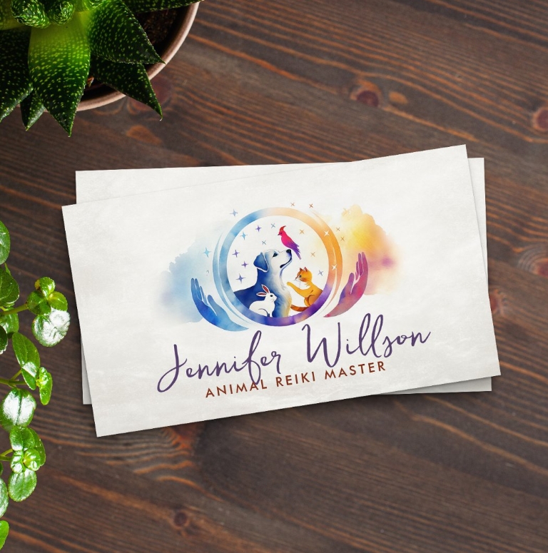 Animal Reiki Healing Watercolor Art Business Card