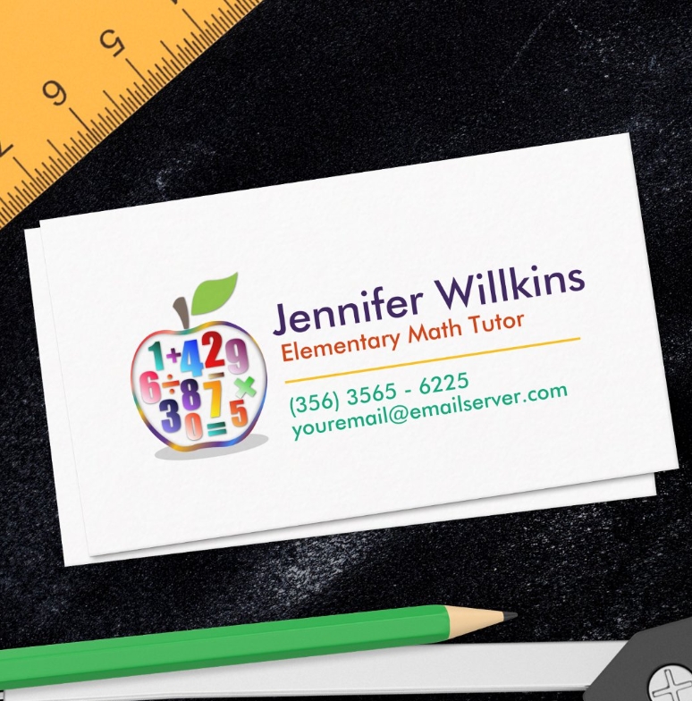 Private Math Tutor - Early grades, elementary Business card. Apple and numbers illustration