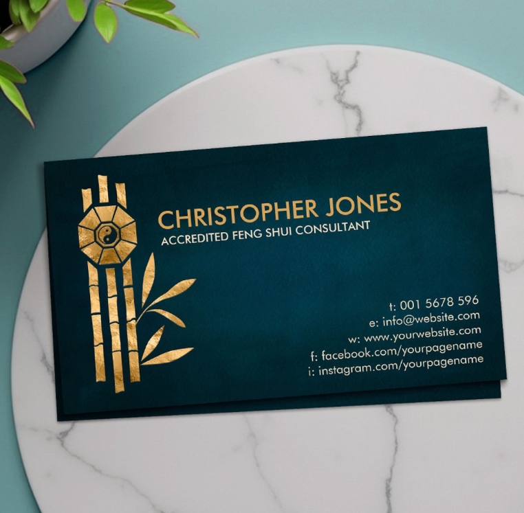 feng shui business card for consultants - pa kua, lucky bamboo
