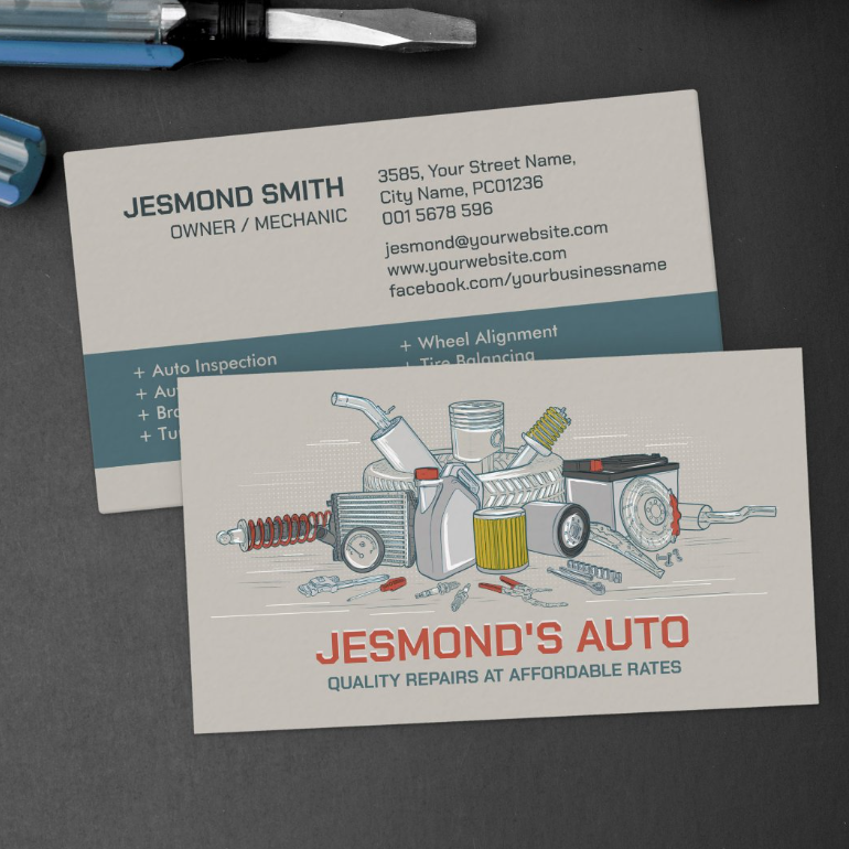 Business Card for Car Mechanics and Auto Repair Services