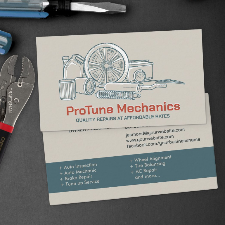 Business Card for Car Mechanics and Auto Repair Services