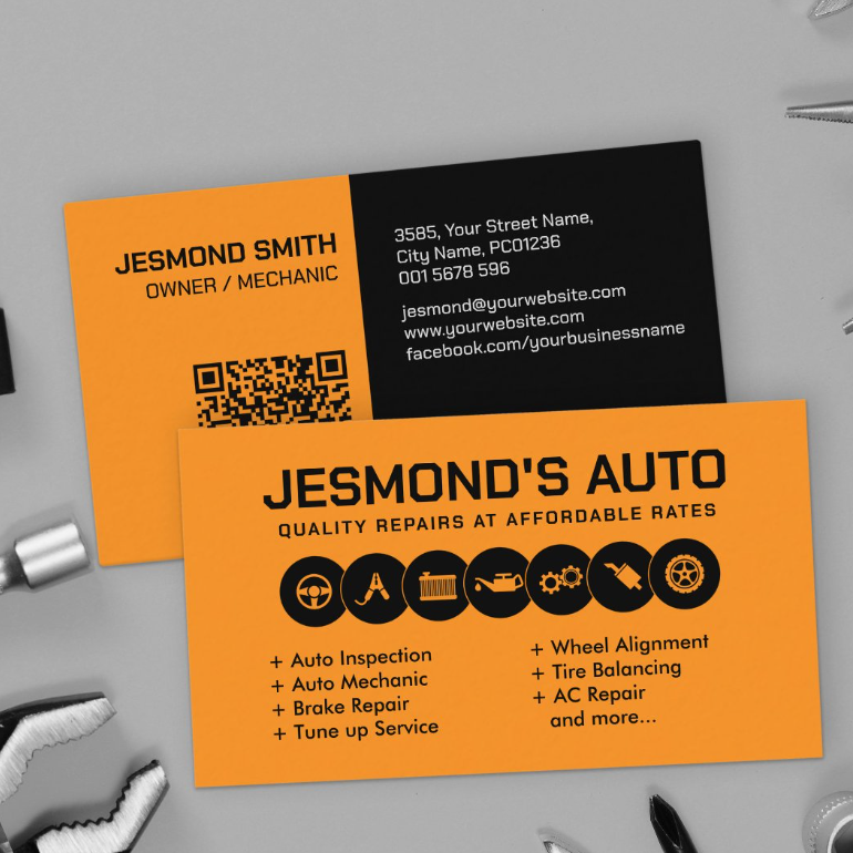 Business Card for Car Mechanics and Auto Repair Services