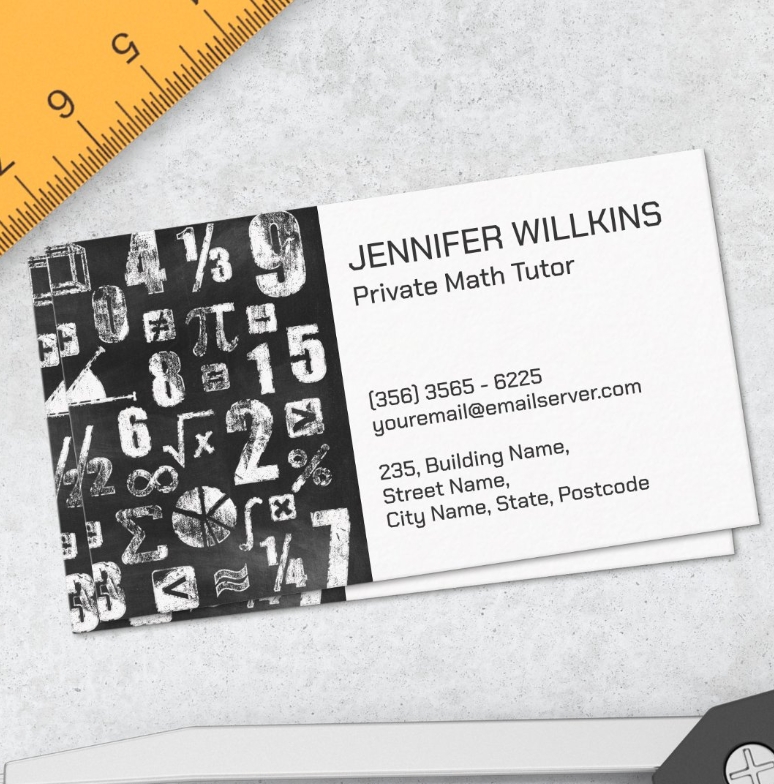 Private Math Tutor - Mathematics Educator Business Card - chalk and black board