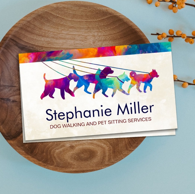 professional dog walking business card template - colorful dogs