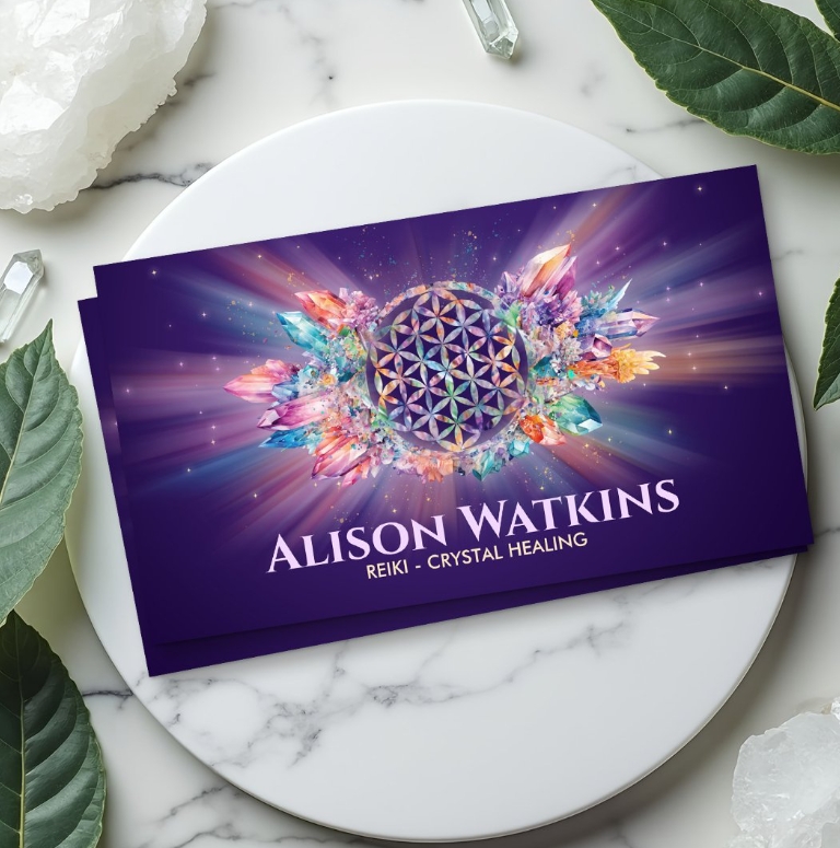 Glowing Flower of Life Healing Crystals Business Card