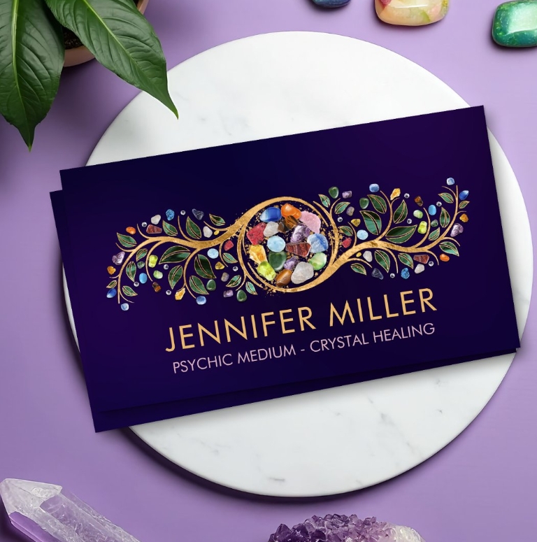 Healing Crystals Foliage Ornament Business Card