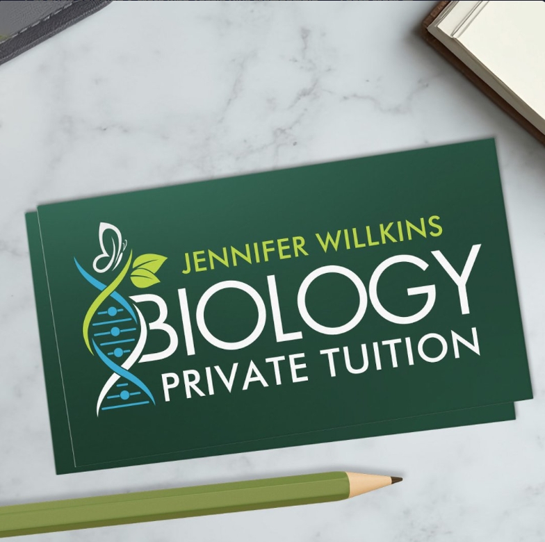 DNA strand and leaf design for science tutor business cards