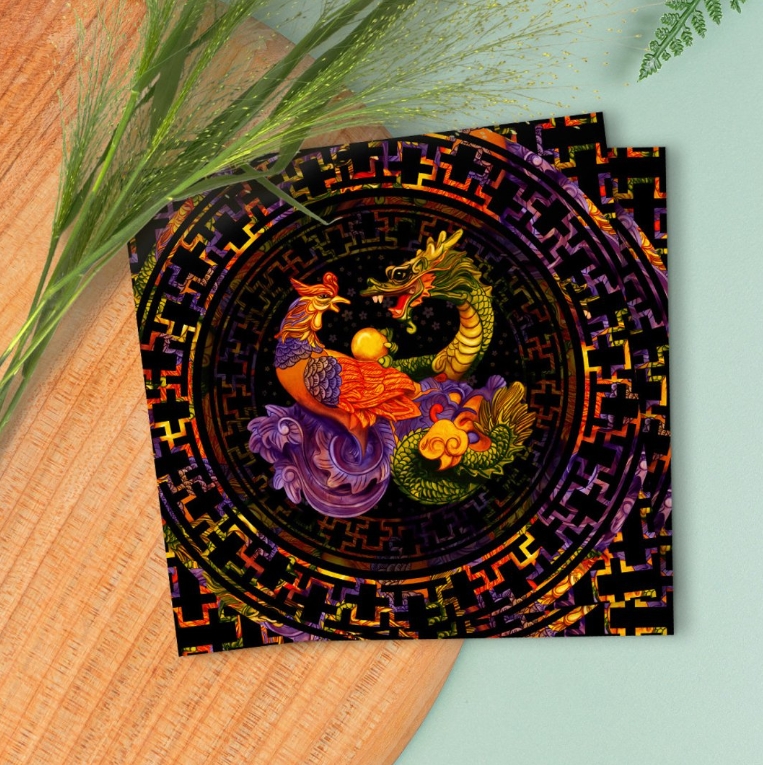 Phoenix and Dragon Ornament Square Business Card