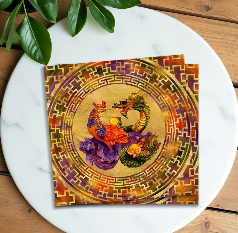 feng shui phoenix and dragon business card