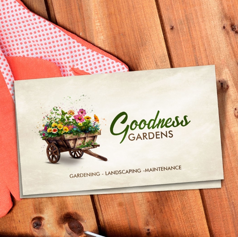 Gardening business card- watercolor artistic illustration