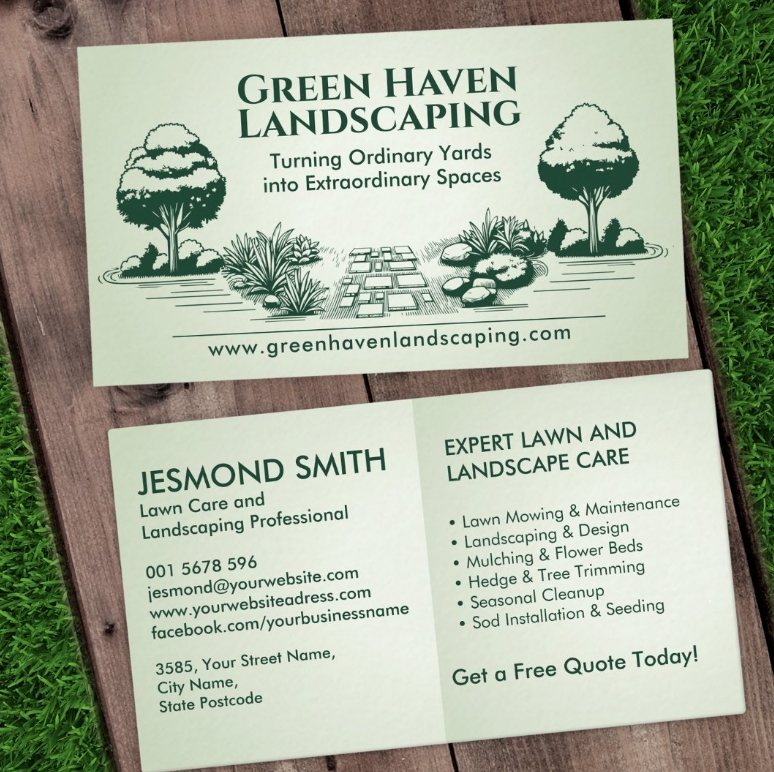 Landscaping business card - cool modern hand drawn illustration