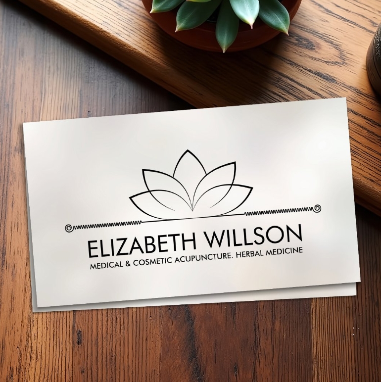 Elegant Minimal Lotus Acupuncture Needles Business Card