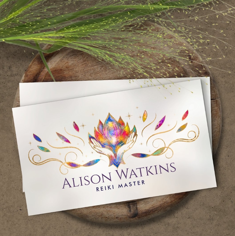 Healing Hands and Lotus Colorful Energy Flow Business Card