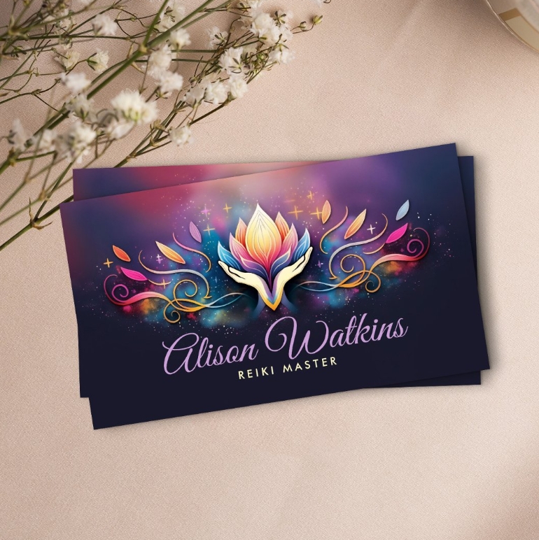 Healing Hands and Lotus Colorful Energy Flow Business Card