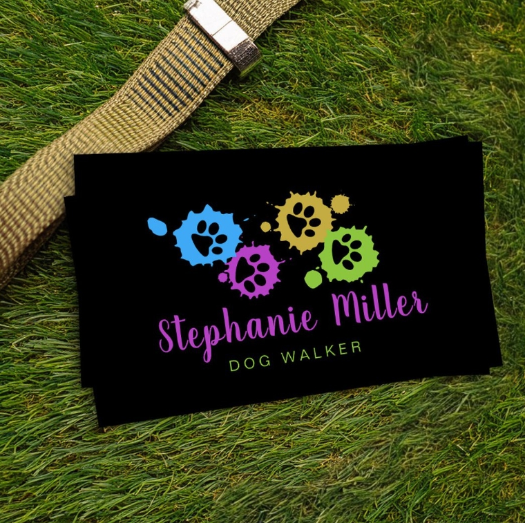 colorful paw print business card for dog walkers