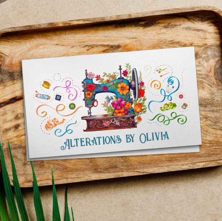 Sewing and Alteration services Business Card - artistic watercolor style