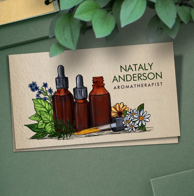 Aromatherapy Oils and Herbs illustration business card