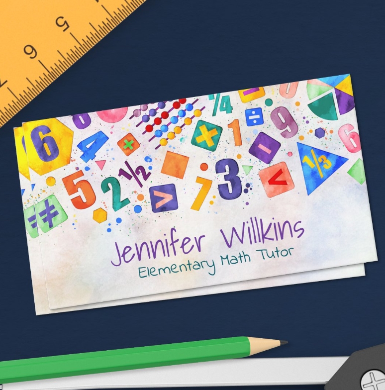 Private Math Tutor - Early grades, elementary Business Card - watercolor numbers