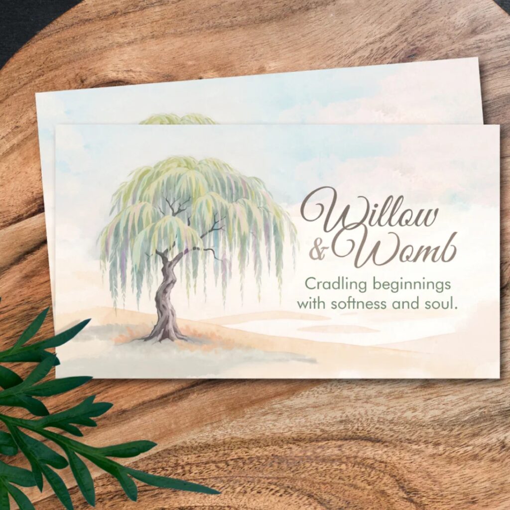 Elegant willow tree business card for doulas and midwives