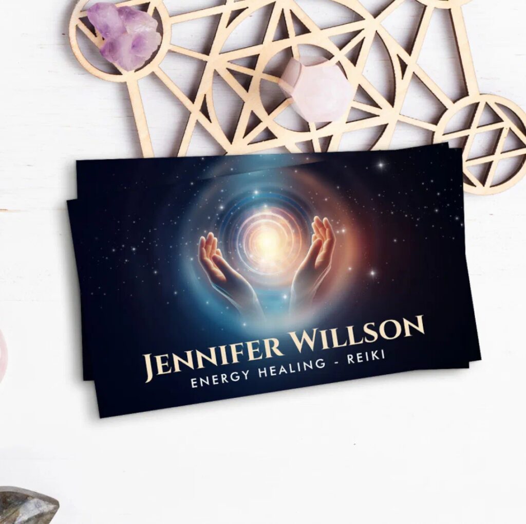Open hands radiating energy – professional card for holistic healers and spiritual guid