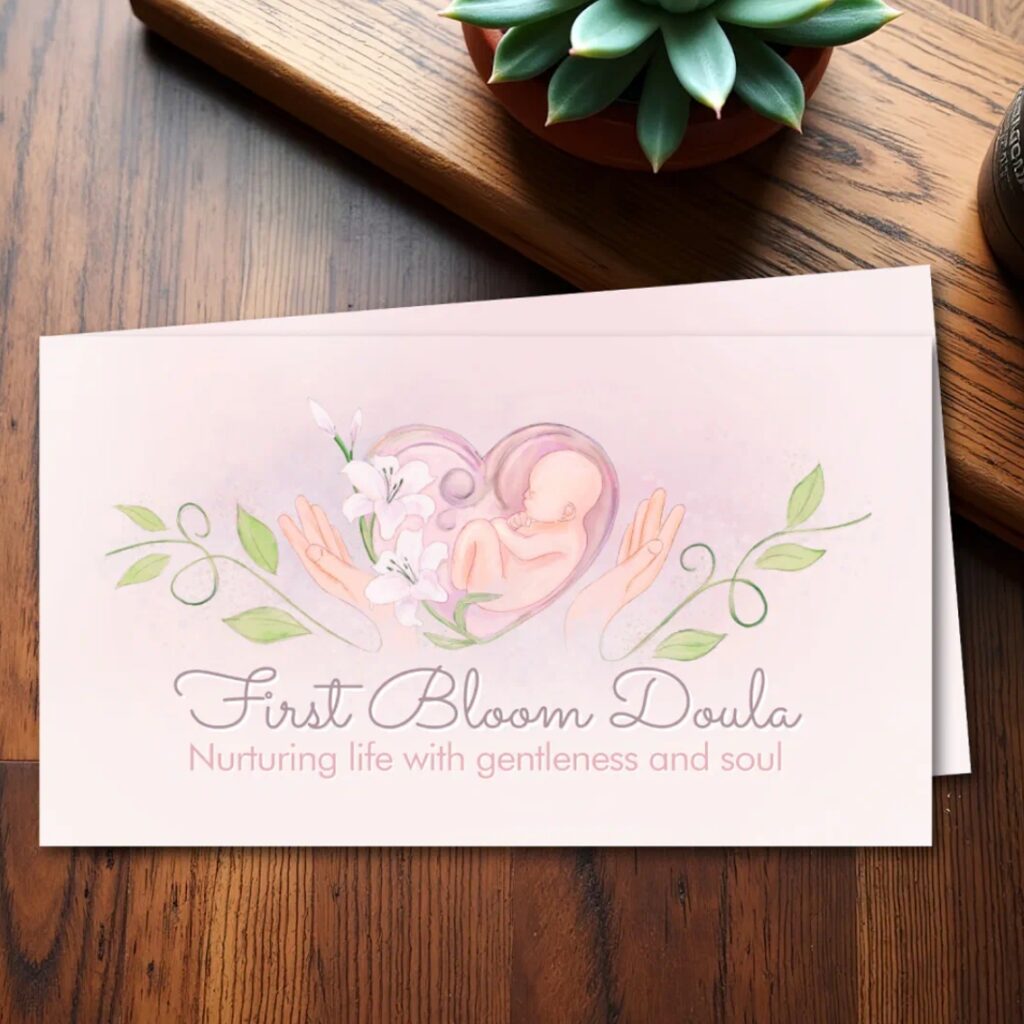 Watercolor doula business card with nurturing and gentle style