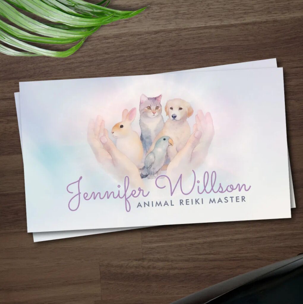Animal Reiki Healing Gentle Watercolor Art Business Card