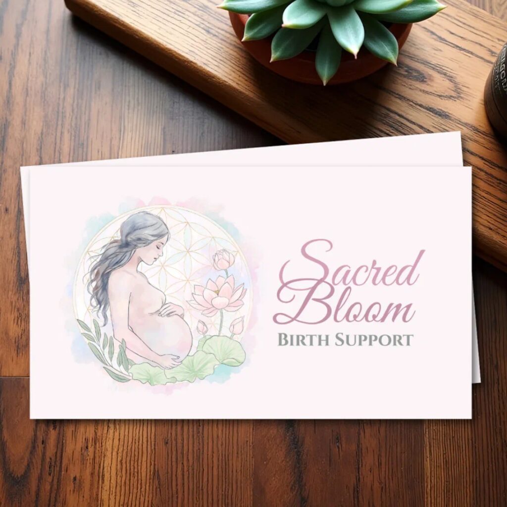 Flower of Life and lotus doula business card with sacred symbolism