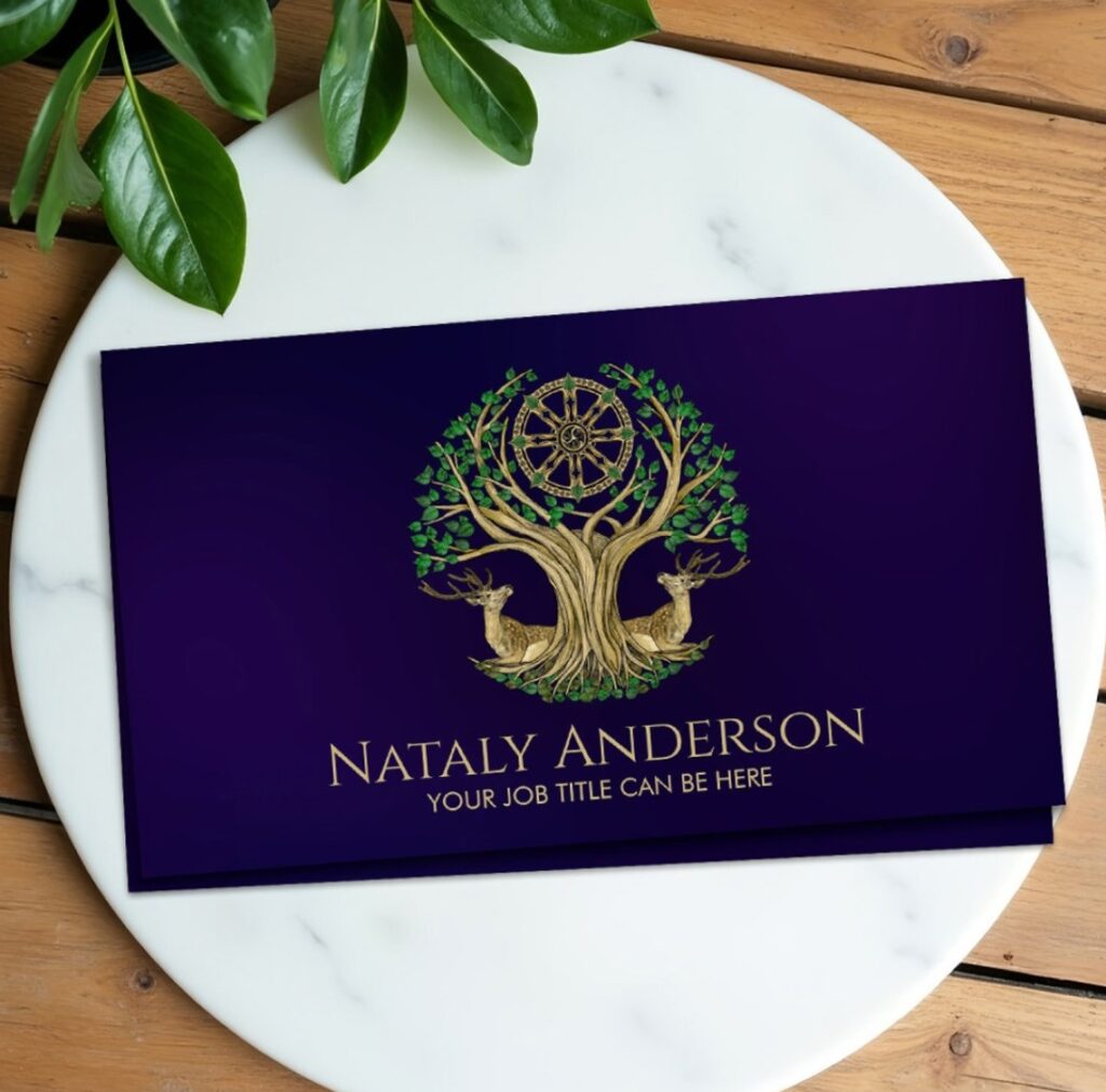 The Bodhi tree Dharma Wheel Business Card
