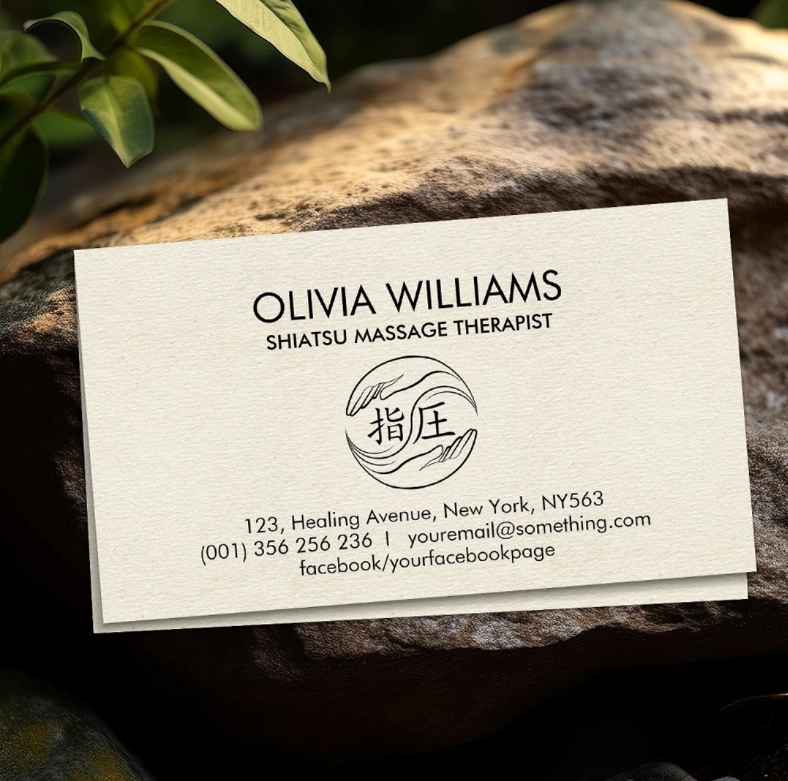 Appointment card for massage therapist with yin yang hands