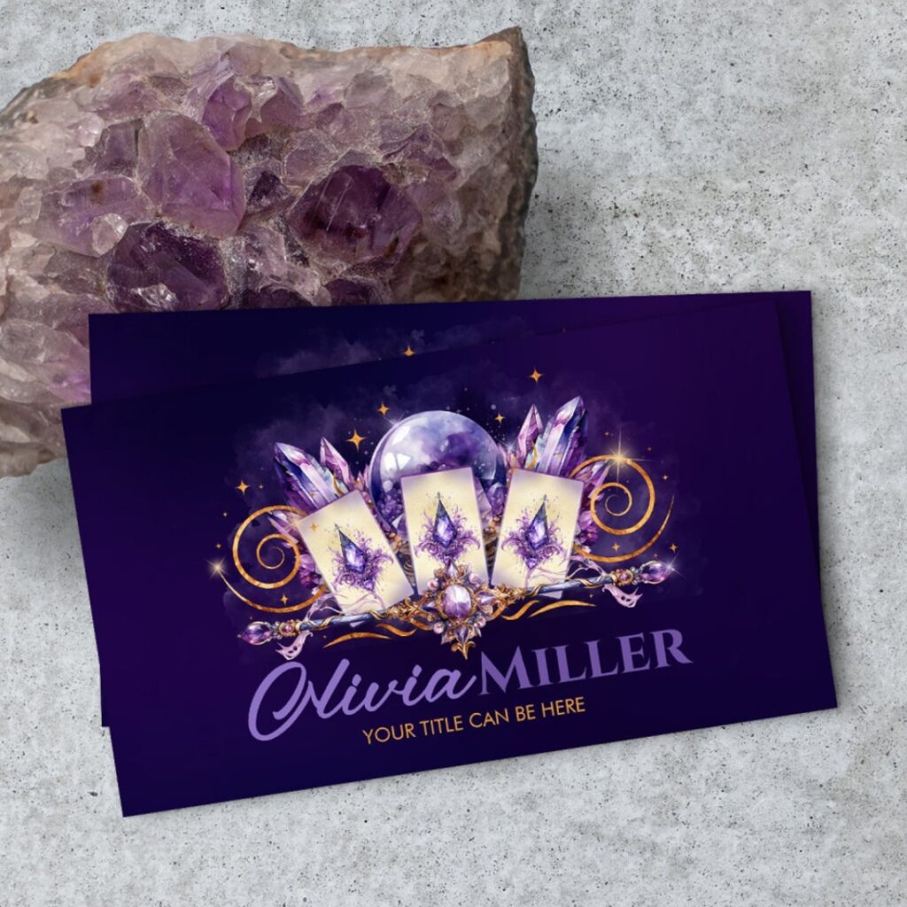 Amethyst Magic Oracle Cards with Ball and Crystals Business Card