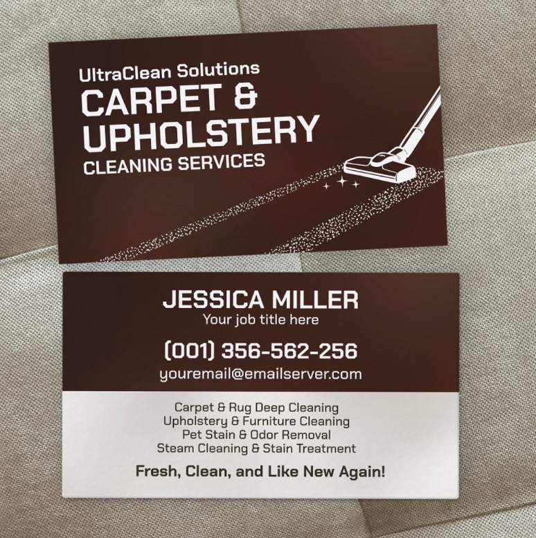 Clean minimalist business card for carpet and upholstery cleaner