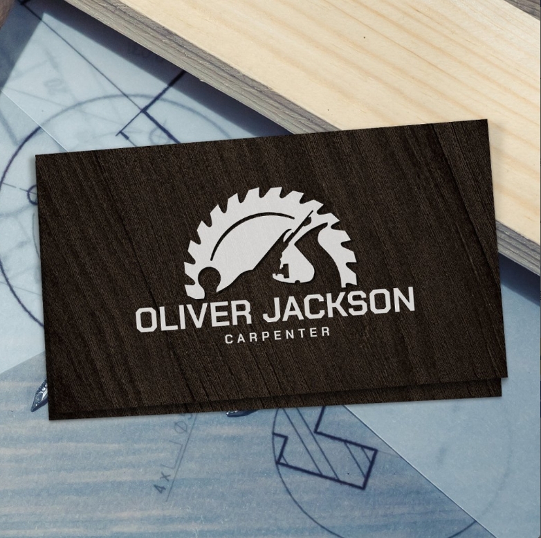 Tradesman business card with wood texture and bold design