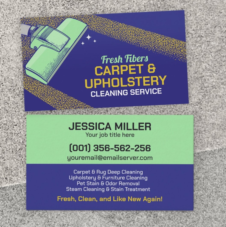 Modern upholstery and carpet cleaning business card - bright colors
