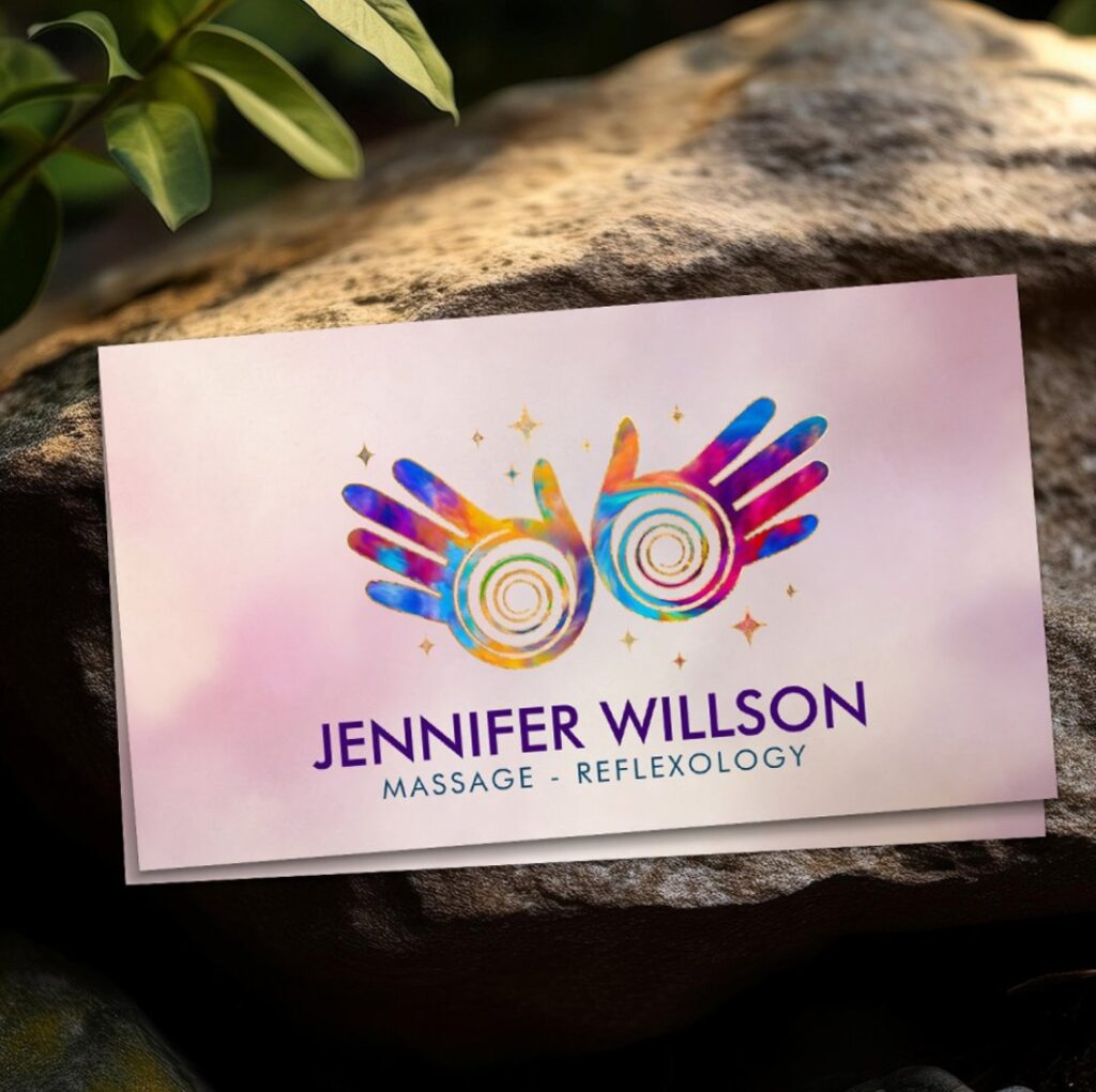 Colorful hands with energy swirl business card