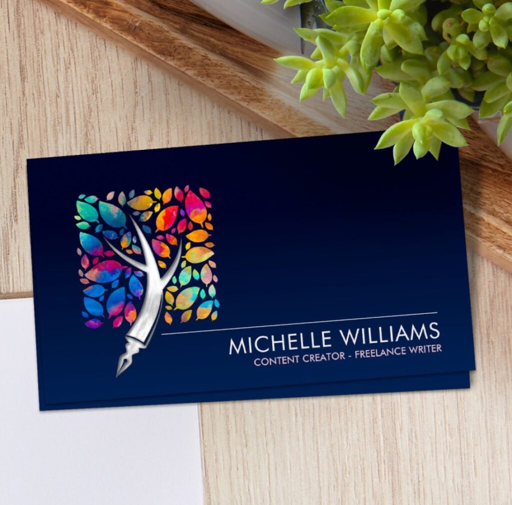 Content Creator Copywriter Freelance Writer Card - tree and pen
