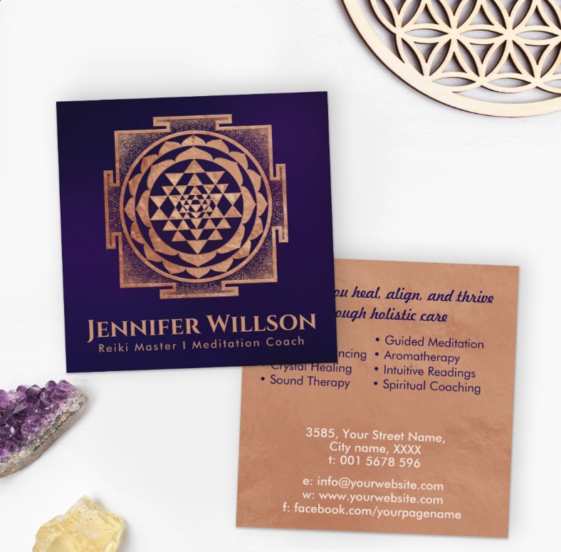 Sri Yantra Copper -Elegant sacred geometry business card for healers