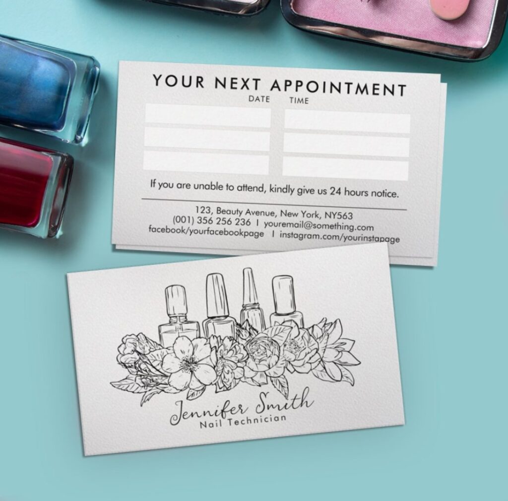 Nail Artist Floral Line Art Illustration Business Card