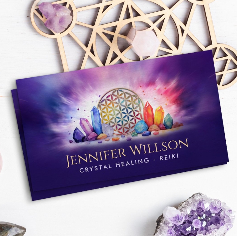 Flower of life and gemstones - crystal healing business card