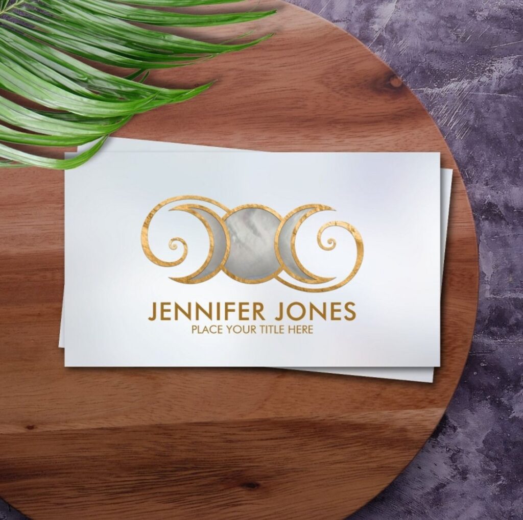 Triple Moon - Golden Spiral Ornament Business Card - gold and pearl textures.